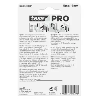tesa Montaje PRO Transparente 66965-00001-00 Cinta de montaje de espuma acrílica de doble cara, 5 m x 19 mm, soporta hasta 10 kg/m, resistente a los rayos UV y la humedad, para interior y exterior