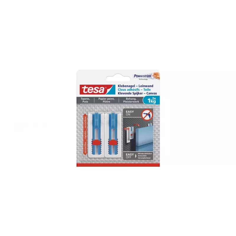 tesa 77778 Clavos adhesivos para papel pintado y yeso, 1 kg por clavo, blanco, 6 uds.