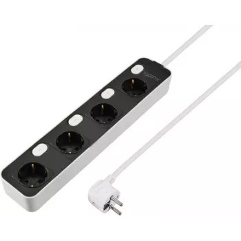 Sygonix SY-6118236 Regleta de 4 tomas con interruptor iluminado, Schuko, cable de 1,5 m, negra