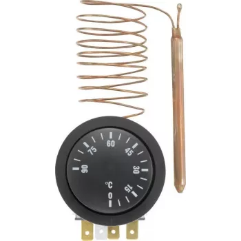 SYGONIX Termostato de montaje empotrado 0-90°C, contacto conmutado, sensor capilar, 10A/250V AC, montaje en panel (SY-5045296)