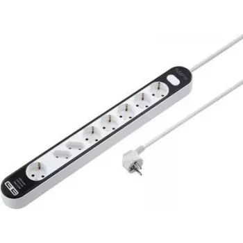 Sygonix SY-4538278 Regleta de enchufes de 8 tomas con interruptor, blanco/negro, cable de 1,5 m
