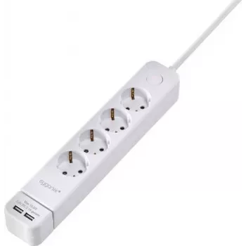 Sygonix SY-4535058 Regleta de enchufes de 6 tomas con interruptor principal iluminado, cable de 1,5 m, blanco