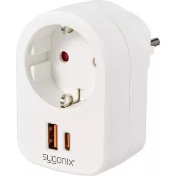 Sygonix SY-6713236 Adaptador de enchufe con 2 puertos USB, Type F, 3680 W, blanco