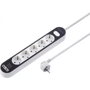 Sygonix SY-4538276 Regleta de enchufes de 5 tomas con interruptor iluminado, cable de 1,5 m, blanco/negro