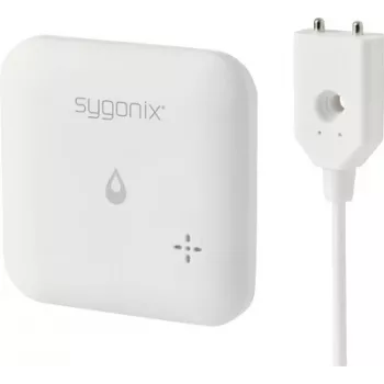 Sygonix SY-6735646 Detector de agua Wi-Fi con control por app, sensor interno y externo, alarma de 85 dB, a batería