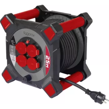 Sygonix SY-10236123 alargador enrollable 25m 4 tomas Schuko negro