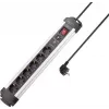 SYGONIX SY-4755612 regleta con protección contra sobretensiones, 6 tomas Schuko, protección contra sobrecorriente, plata/negro, cable de 1,5 m