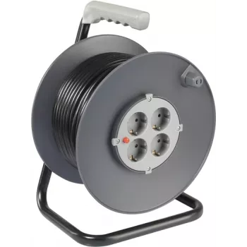 Sygonix SY-5655926 alargador enrollable 25 m negro con conector macho Schuko, 4 tomas, protección térmica