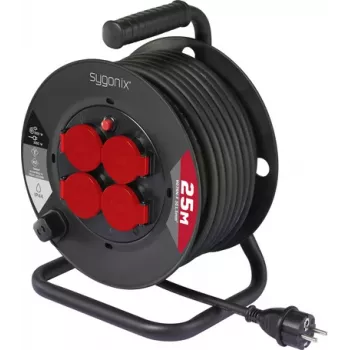 Sygonix SY-10236129 Alargador con carrete negro conector Schuko 25m 4 tomas