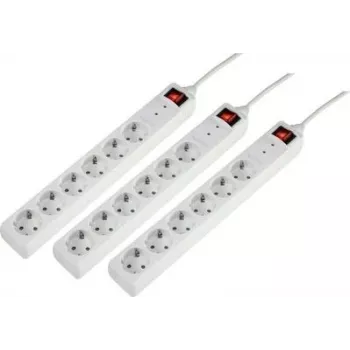 Sygonix 3xSY-5044446 Regleta de enchufes con protección contra sobretensiones, 6 tomas, blanca, cable de 1,5m, pack de 3