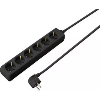 SYGONIX SY-4890992 Regleta de enchufes, 6 tomas Schuko, sin interruptor, negra, cable de 1,5 m