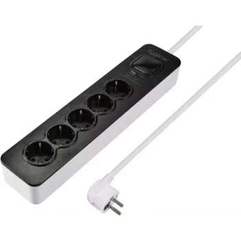 Sygonix SY-6118234 regleta de 5 tomas con interruptor, negro/blanco, cable de 1,5 m
