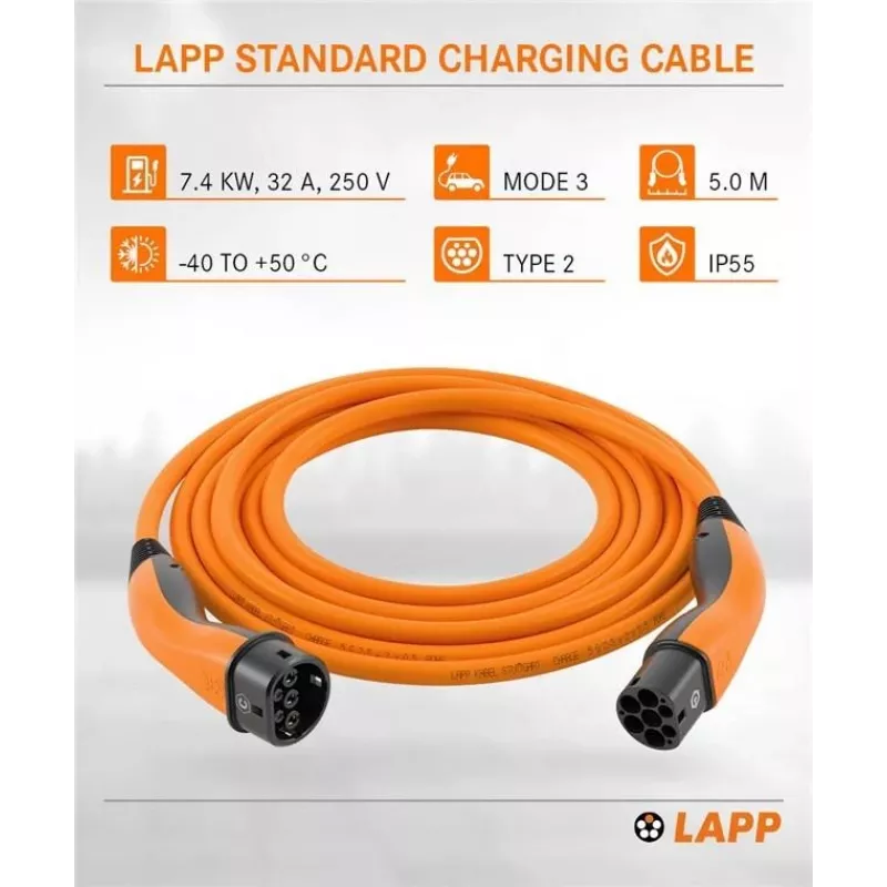 LAPP MOBILITY cable de carga para VE Type 2, 7,4 kW, 5 m, naranja 61786