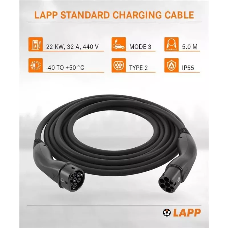 LAPP MOBILITY Cable de carga para VE Type 2 22 kW 5 m Negro 61781