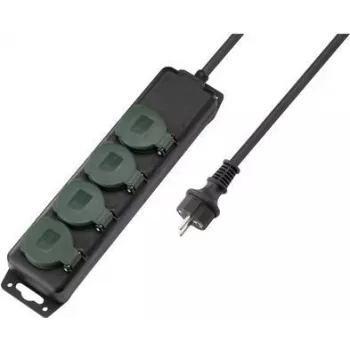 SYGONIX SY-5145340 Regleta de enchufes sin interruptor, 3 tomas Schuko, cable de 1,5 m, Negro/Verde