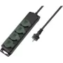 SYGONIX SY-5145340 Regleta de enchufes sin interruptor, 3 tomas Schuko, cable de 1,5 m, Negro/Verde