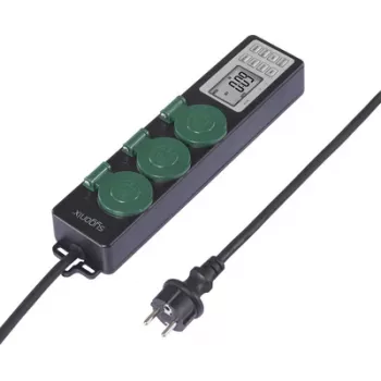 Sygonix SY-6786454 Toma de jardín con temporizador mecánico, 3 tomas, IP44 resistente a salpicaduras, 3680 W, Negro/Verde