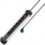Sygonix SY-6807130 Regleta de enchufes de 6 tomas con interruptor retroiluminado, negra/plata, cable de 1,5 m