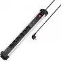 Sygonix SY-6805674 Regleta de enchufes de 6 tomas con protección contra sobretensiones y interruptor, Schuko, cable de 1,5 m, negra/plata