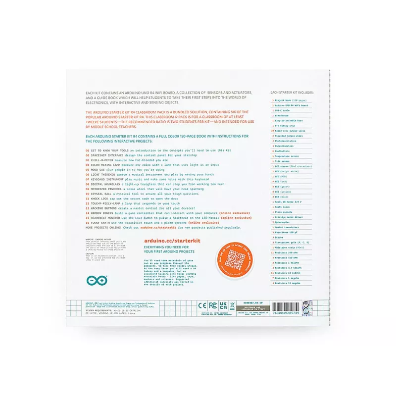 Arduino Starter Kit R4 Classroom Pack, 6 x Arduino Starter Kit R4, para un grupo a partir de 12 personas (K000007_R4-6P)