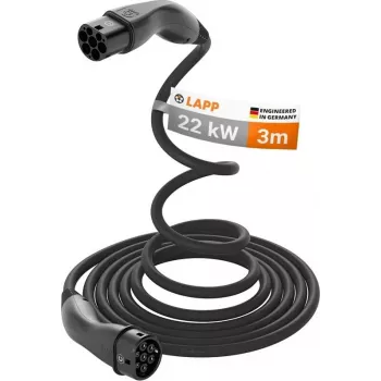 LAPP MOBILITY cable de carga EV tipo 2 autoenrollable, 22 kW, 3 m, negro (75749)