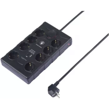 Sygonix SY-4751202 regleta de 8 tomas con protección contra sobretensiones negra 1,5m
