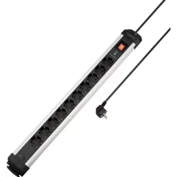 Sygonix SY-6807136 Regleta de enchufes con protección contra sobretensiones 10 tomas, Schuko, cable de 1,5 m, negro/plata