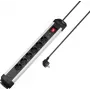 Sygonix SY-6807132 Regleta de enchufes con protección contra sobretensiones 6 tomas, negro/plata, cable de 1,5 m