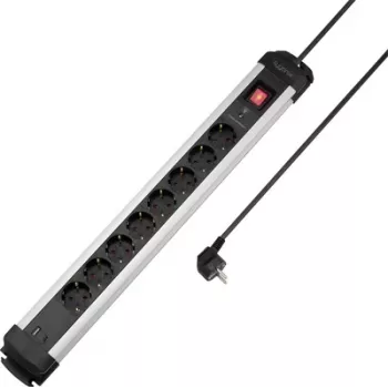 Sygonix SY-6807134 Regleta de enchufes con protección contra sobretensiones 8 tomas, negro/plata, cable de 1,5 m