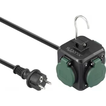 Sygonix SY-6903362 Cubo de enchufes con 4 tomas Schuko y 2 puertos USB, negro/verde