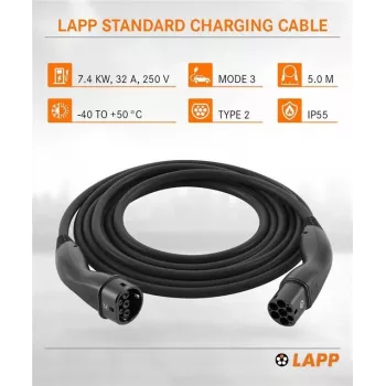 LAPP MOBILITY Cable de carga para VE Type 2, 7,4 kW, 5 m, negro (61780)