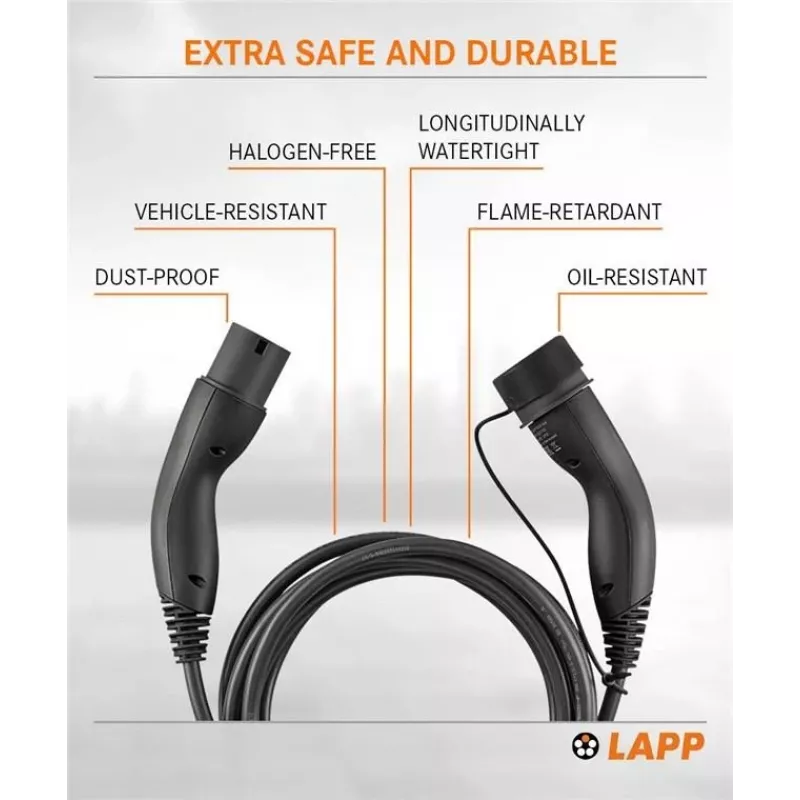 LAPP MOBILITY Cable de carga para VE Type 2, 7,4 kW, 5 m, negro (61780)