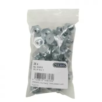 PRESSOL boquillas de engrase de cabeza plana M1-KØ 16, M10 x 1, acero galvanizado, pack de 25 (16 813)