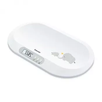 Beurer BY90 báscula inteligente para bebés con Bluetooth, capacidad 20 kg, precisión 5 g, superficie de pesaje curvada, pantalla LCD, blanco