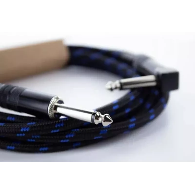 Cable para instrumento Cordial 14780 3 m – jack TS de 6,3 mm a jack TS de 6,3 mm, negro/azul funda textil