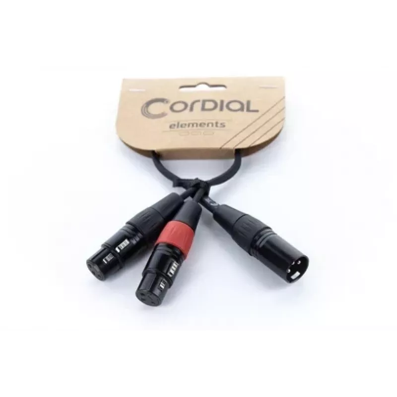 Cable adaptador en Y XLR Cordial EY 0,3 MFF - 1x XLR macho a 2x XLR hembra, 0,3 m, negro 14881