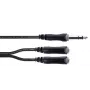 Cable adaptador en Y de audio Cordial 14882 jack estéreo 6,3 mm, 1x conector macho a 2x conector hembra, 0,3 m, PVC negro