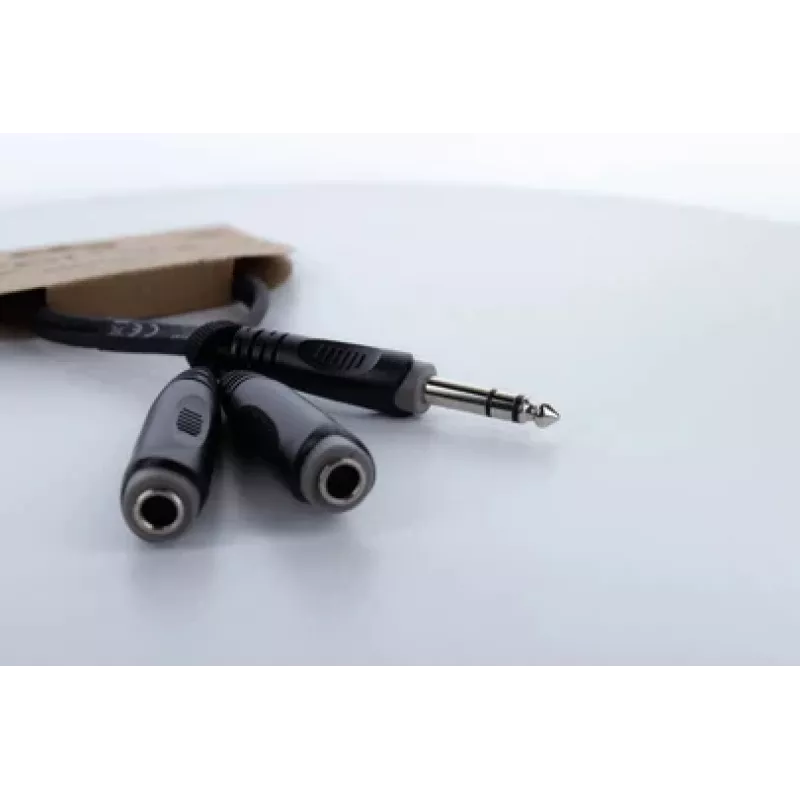 Cable adaptador en Y de audio Cordial 14882 jack estéreo 6,3 mm, 1x conector macho a 2x conector hembra, 0,3 m, PVC negro