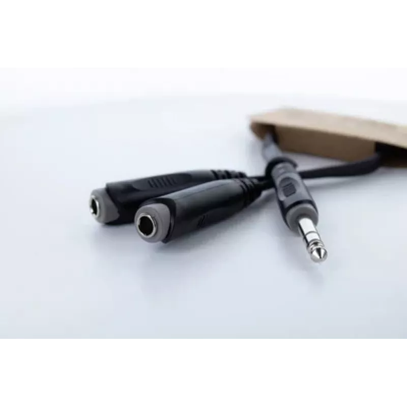 Cable adaptador en Y de audio Cordial 14882 jack estéreo 6,3 mm, 1x conector macho a 2x conector hembra, 0,3 m, PVC negro