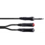 Cable adaptador en Y de audio Cordial 14890 conector jack estéreo 6,3 mm a 2x conector hembra jack mono 6,3 mm, 0,30 m, PVC negro, cable twin
