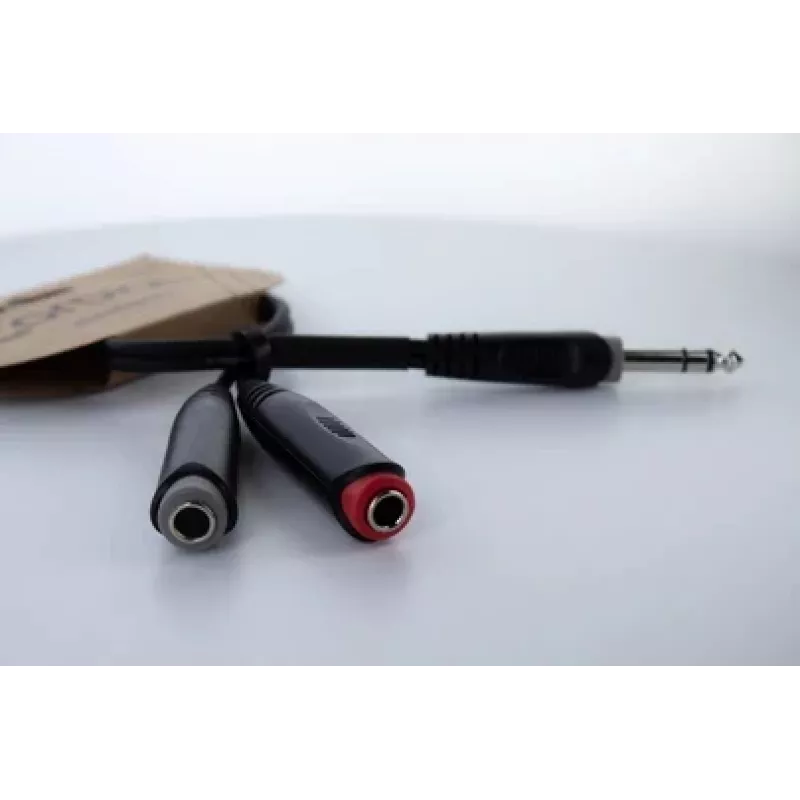 Cable adaptador en Y de audio Cordial 14890 conector jack estéreo 6,3 mm a 2x conector hembra jack mono 6,3 mm, 0,30 m, PVC negro, cable twin