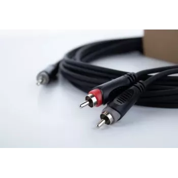 Cable adaptador en Y de audio Cordial 14855 jack estéreo de 3,5 mm a 2x RCA, 1,5 m, negro