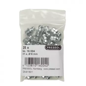 Engrasador cónico H1 recto Pressol M8 x 1, Ø 8 mm, acero galvanizado, 25 uds. (16 004)
