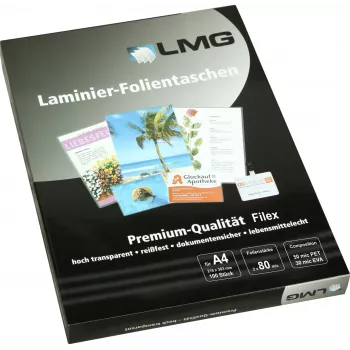 LMG A4 fundas de laminar brillantes 80 micras pack de 100 (LMGA4-80L)