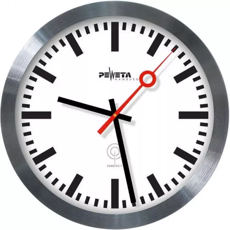 PEWETA Reloj de pared radio controlado estilo reloj de estación, 30 cm, aluminio 51.020.325