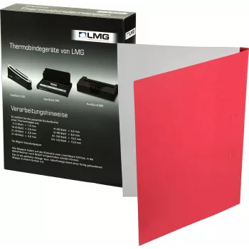 LMG Carpetas de encuadernación térmica A4 rojo efecto piel 1,5 mm lomo, capacidad 50 hojas, pack de 50 LMG-BMDLM-RO-R1,5