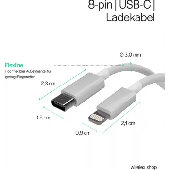 Flexline cable de carga USB-C a Lightning PD 2m blanco FL31-13053