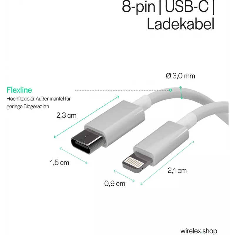 Flexline cable de carga USB-C a Lightning PD 2m blanco FL31-13053