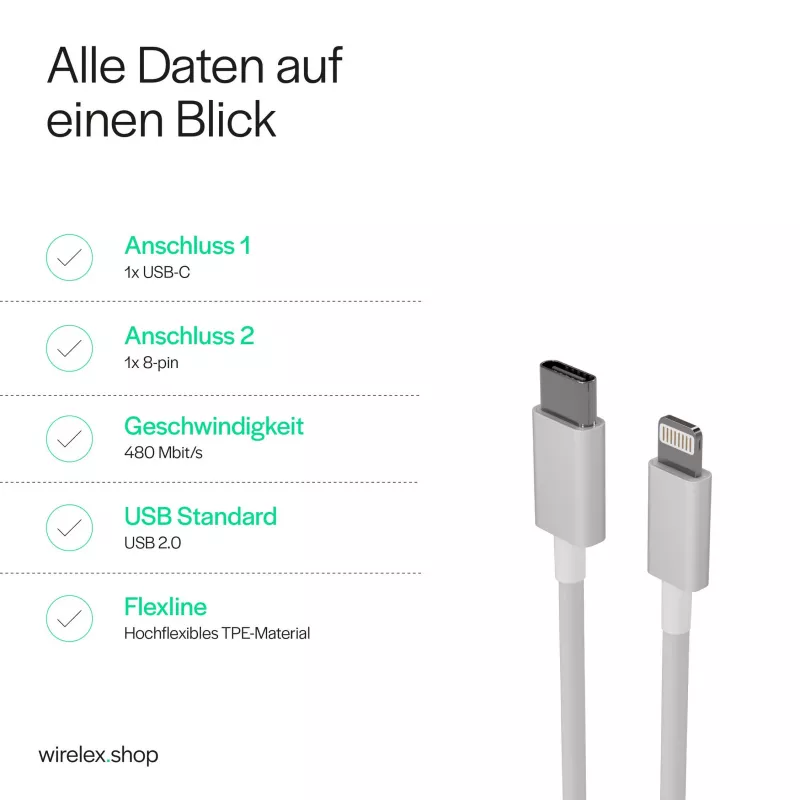 Flexline cable de carga USB-C a Lightning PD 2m blanco FL31-13053