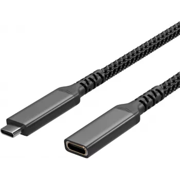S CONN Flexline cable de extensión USB-C, conector macho USB-C a conector hembra USB-C, USB 3.2 Gen 2, 100W PD, 4K@60Hz, revestimiento textil, 1,5m, negro FL31-74006